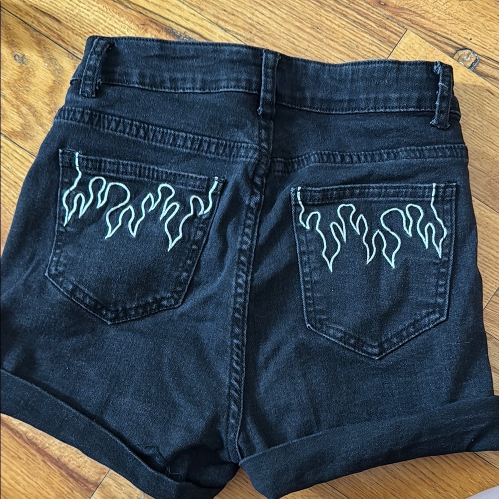 Shein Black Jean Shorts with Flame Pockets